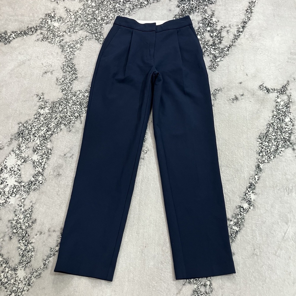 Wilfred Pants Womens Size 0 Navy High Rise Pleated Straight Leg Trousers